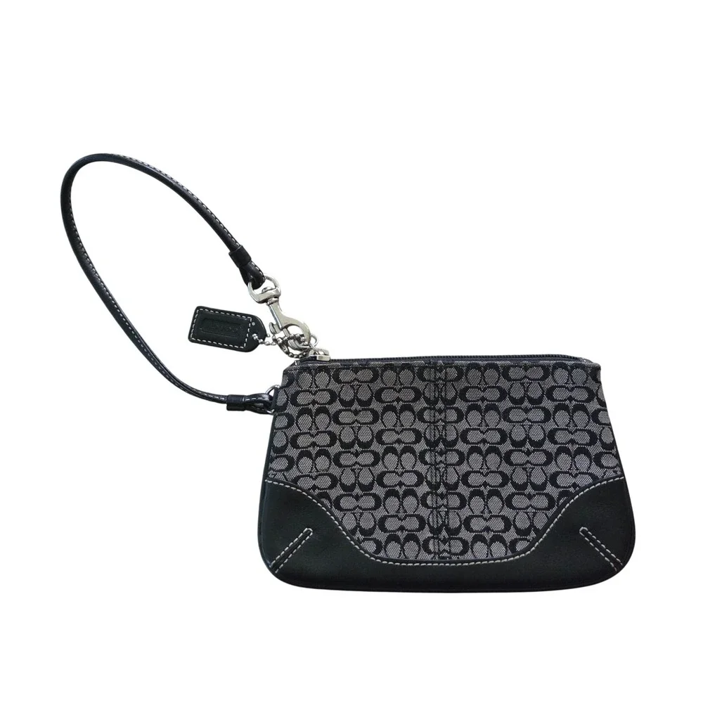Y2K Coach Signature Jacquard Wristlet Black Gray Monogram‎ Mini Clutch Canvas